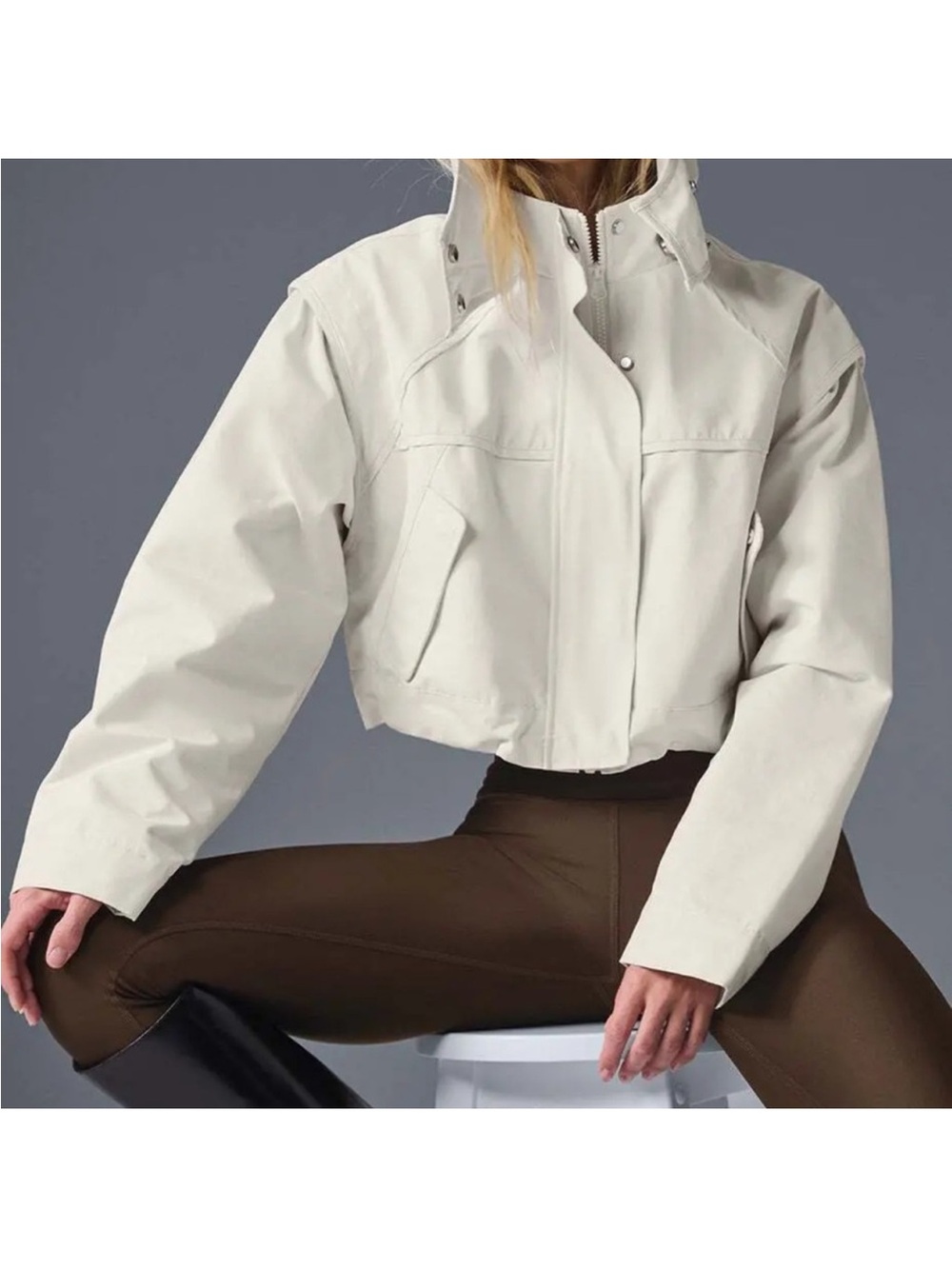 ALO Yoga Cropped Unify Jacket in ivory color